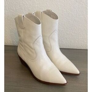 J.Crew White Leather Western Ankle Boots Pointed‎ Toe AB108 Cowgirl Boots